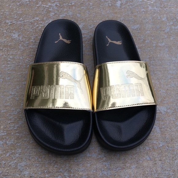 Gold Kids Puma Ledcat Jr Slides - Picture 2 of 8